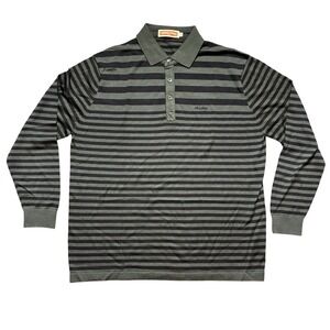 AOKELANG Olive Green Black Striped Wool‎ Blend Long Sleeve Polo Mens's Size 54